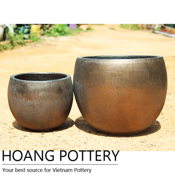 Round Bronze Glazed Ceramic Pots Wholesale