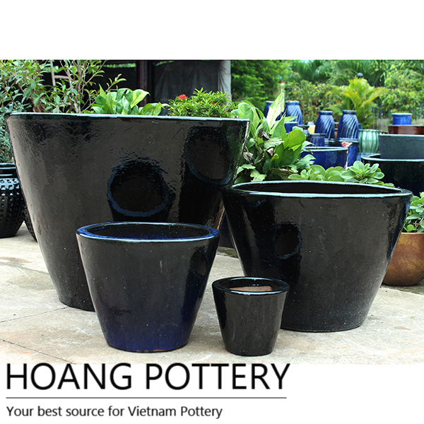 New Tall Round Ceramic Black Glazed Flower Pots