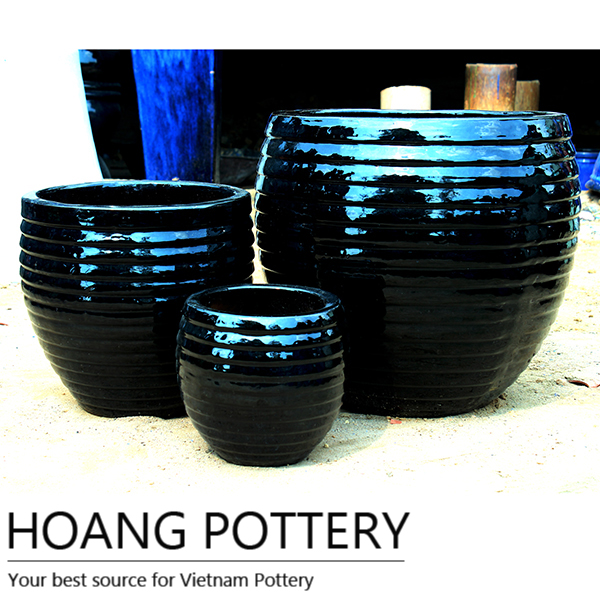 Outdoor Black Round Glazed Ceramic planter Pots