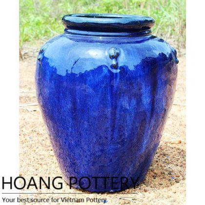 Aqua Blue Round Glazed Ceramic Pots Outdoor (HPTH005)