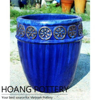 Circle Pattern Blue Ceramic Pot (HPPN011)