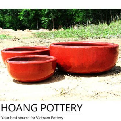 Red Low Ceramic Flower Pots