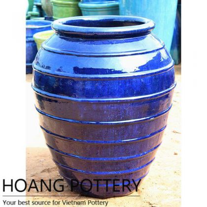 Rings Pattern Blue Glazed Ceramic Pots (HPTR004)