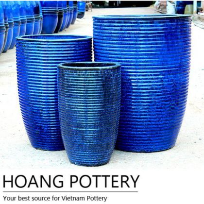 Rings Pattern Glazed Ceramic Pots Outdoor (HPLO016)