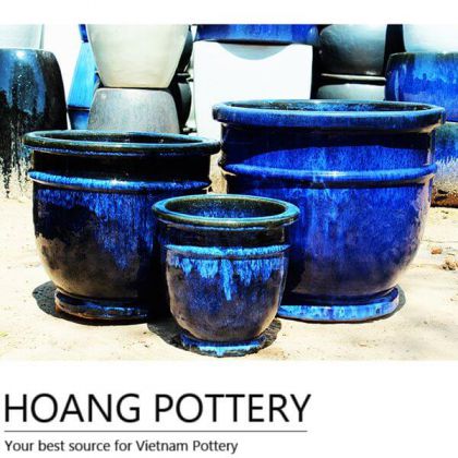 Round Blue Ceramic Pots (HPAN043)