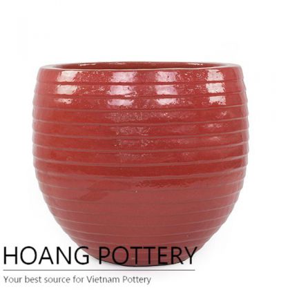 Outdoor Black Round Glazed Ceramic Pots (HPLO017)