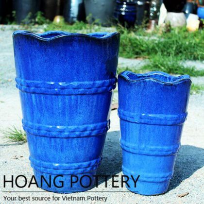 Blue Three Rings Glazed Ceramic Pots (HPPN007)