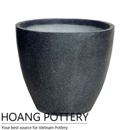 Black Round Vase Cement Flower Pot (TAT024)