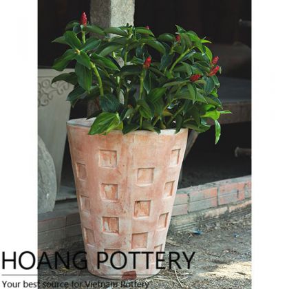 Square Pattern Red Terracotta Flower Pots (HPTC113)
