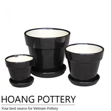 Black Ceramic Bonsai Pot with Saucer (HPIP001)