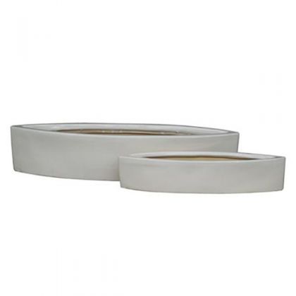 Low White Glazed Ceramic Bonsai Pots (HPIP035)