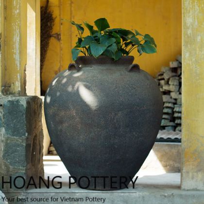 Round Black Clay Flower Pot Outdoor Decor (HPHP088)