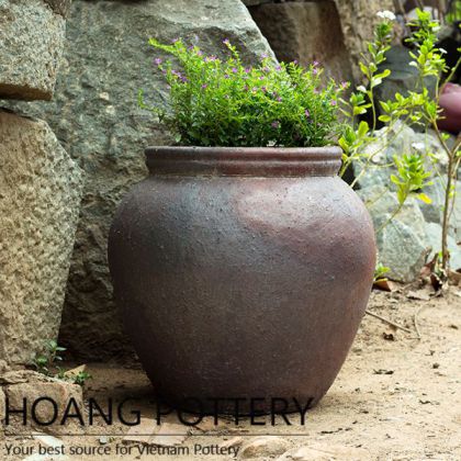 Round Black Clay Rim Pot Outdoor Decor (HPHP053)