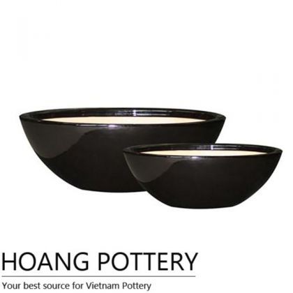 Round Black Glazed Ceramic Bonsai Pots (HPIP033)