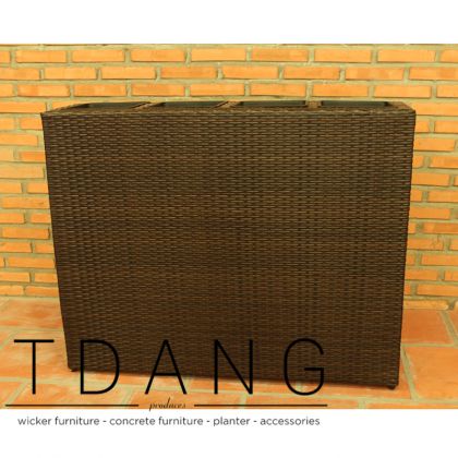 High Square Flat Wicker Balcony Trough With 3 Plastic Pots (TDW004)