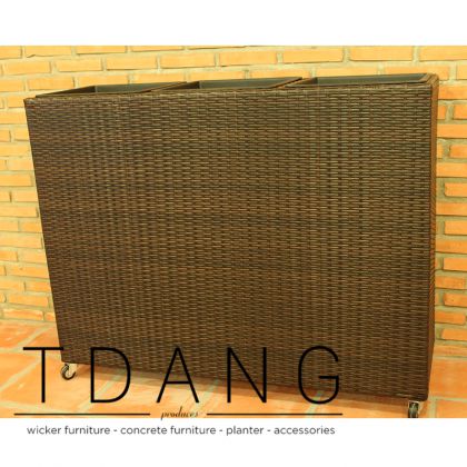 High Brown Square Wicker Balcony Trough With 4 Wheels (TDW005)