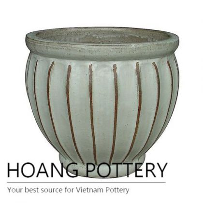 Antique white round ceramic planter