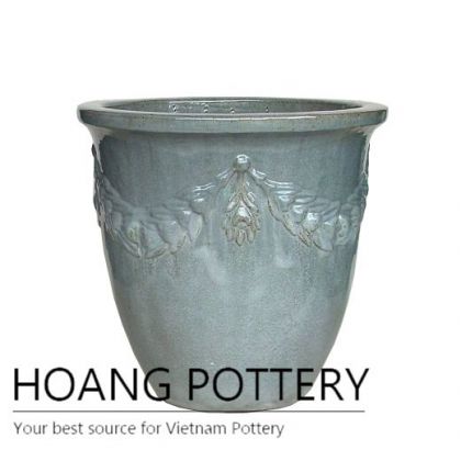 Barley pattern round ceramic garden pot