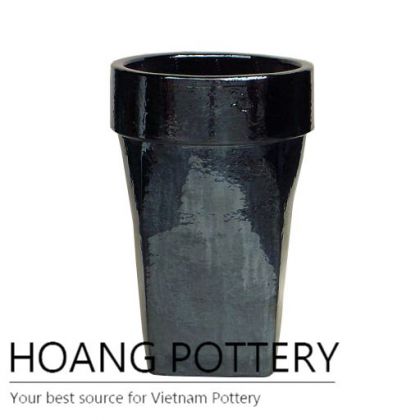 Black square bottom round ceramic pot