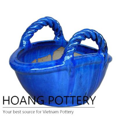 Blue ceramic basket planter