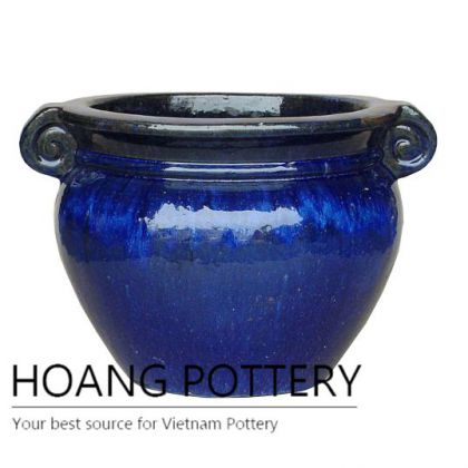 Blue ceramic with band garden planter