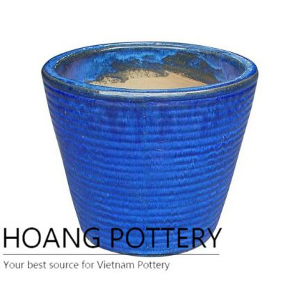 Blue round ceramic planter for outdoor