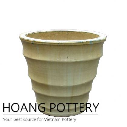 Burnt cream round ceramic pot