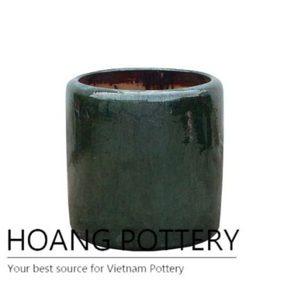 Burnt green medium round ceramic pot