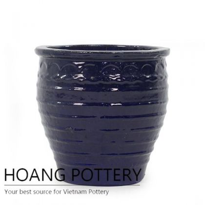 Dark blue ring ceramic planter pot