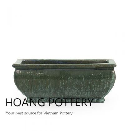 Green ceramic trough planter pot