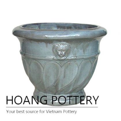 Lion pattern round ceramic flower pot