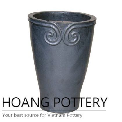 Matt black curly tall round ceramic pot