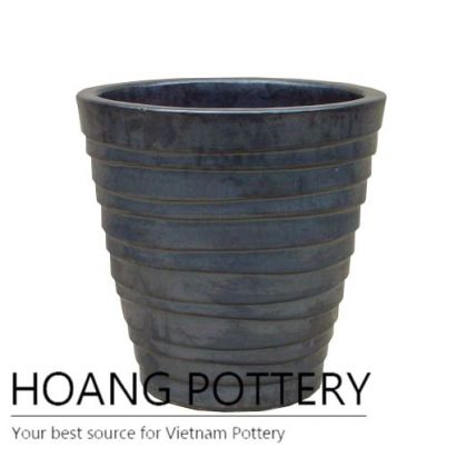 Matt black round pattern round ceramic planter