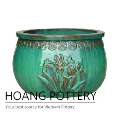 Mix green lily pattern ceramic pot