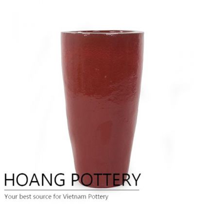 Red tall round modern ceramic pot