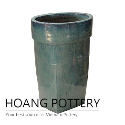 Round bottom green tall oval ceramic pot