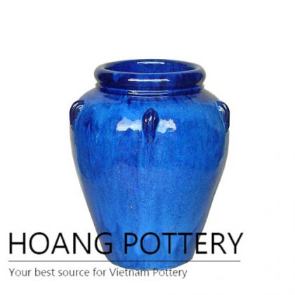 Small blue ceramic vase for garden