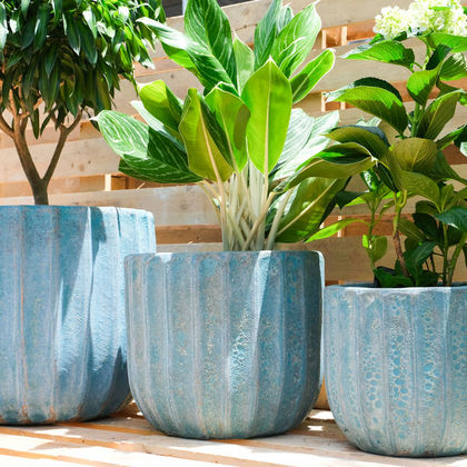 White blue cylinder ceramic pots