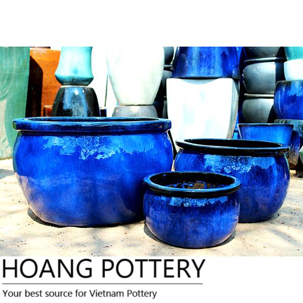 Aqua Blue Ceramic Glazed Flower Pots