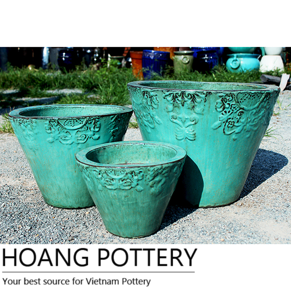Vietnam Aqua Green Glazed Outdoor Flower Pottery Pots