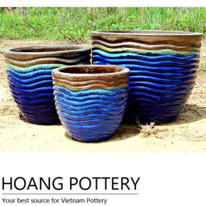 Blue Round Wave Glazed Ceramic Pots (HPTH007)