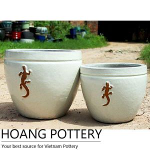 Round White Glazed Ceramic Planter (HPTV001)