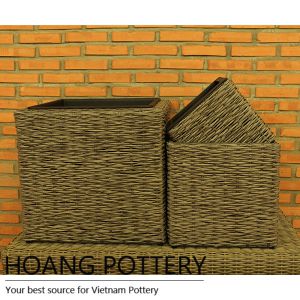 Square Wicker Planter Flower Pot (HPW051)