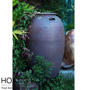 Giant urn Black Clay Flower Pot Outdoor (HPHP094)