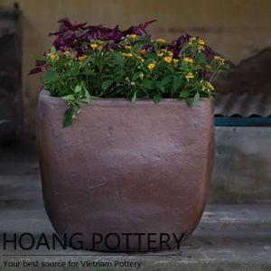 Low Square Shape Black Clay Pot (HPHP098)