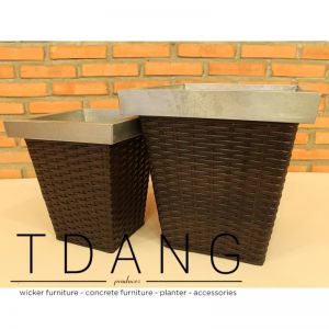 2 Piece Square Wicker Planter With Zinc Pots (TDW027)
