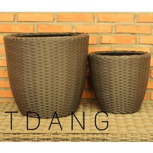 2 Round Piece Wicker Planter Set With Plastic Pots (TDW060)