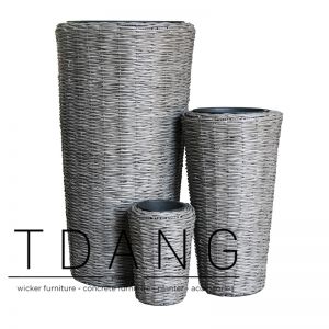 3 Round Tall Piece Wicker Planter Set With Plastic Pots (TDW062)