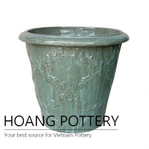 Apple green round ceramic planter