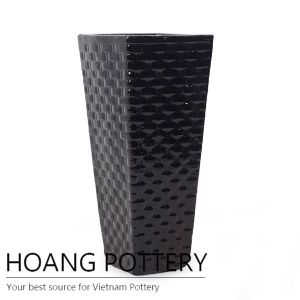 Black tall ceramic Stripes planter